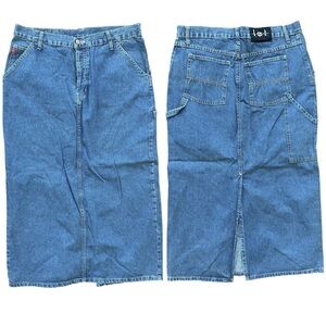 Vintage 90s LEI Medium Wash Button Fly Cargo Carpenter Denim Midi Skirt 13 JR